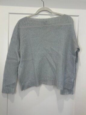 Eileen Fisher Italian yarn mohair sheer knit boatneck sweater light blue M
